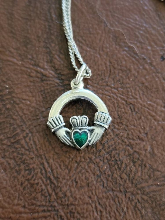 Sterling Silver Claddagh Necklace, Claddagh with … - image 4