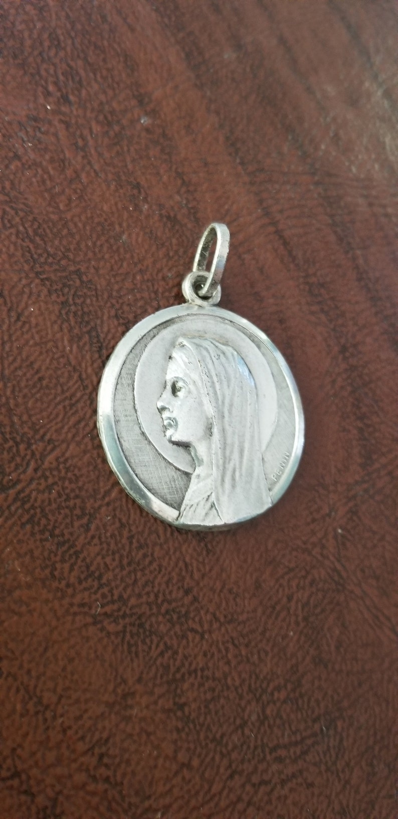 Vintage French Virgin Mary Medal by Penin Poncet, Larger Silver-plated ...