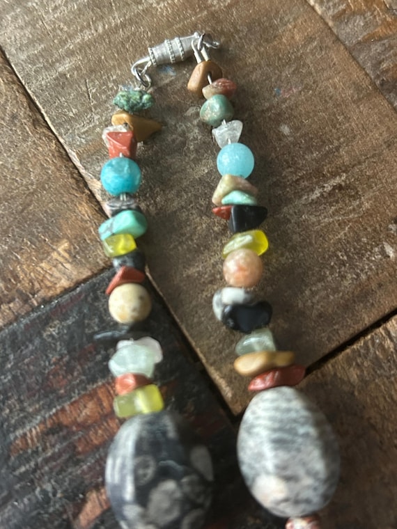 Multicolored multi shaped multistone 16 inch bead… - image 5