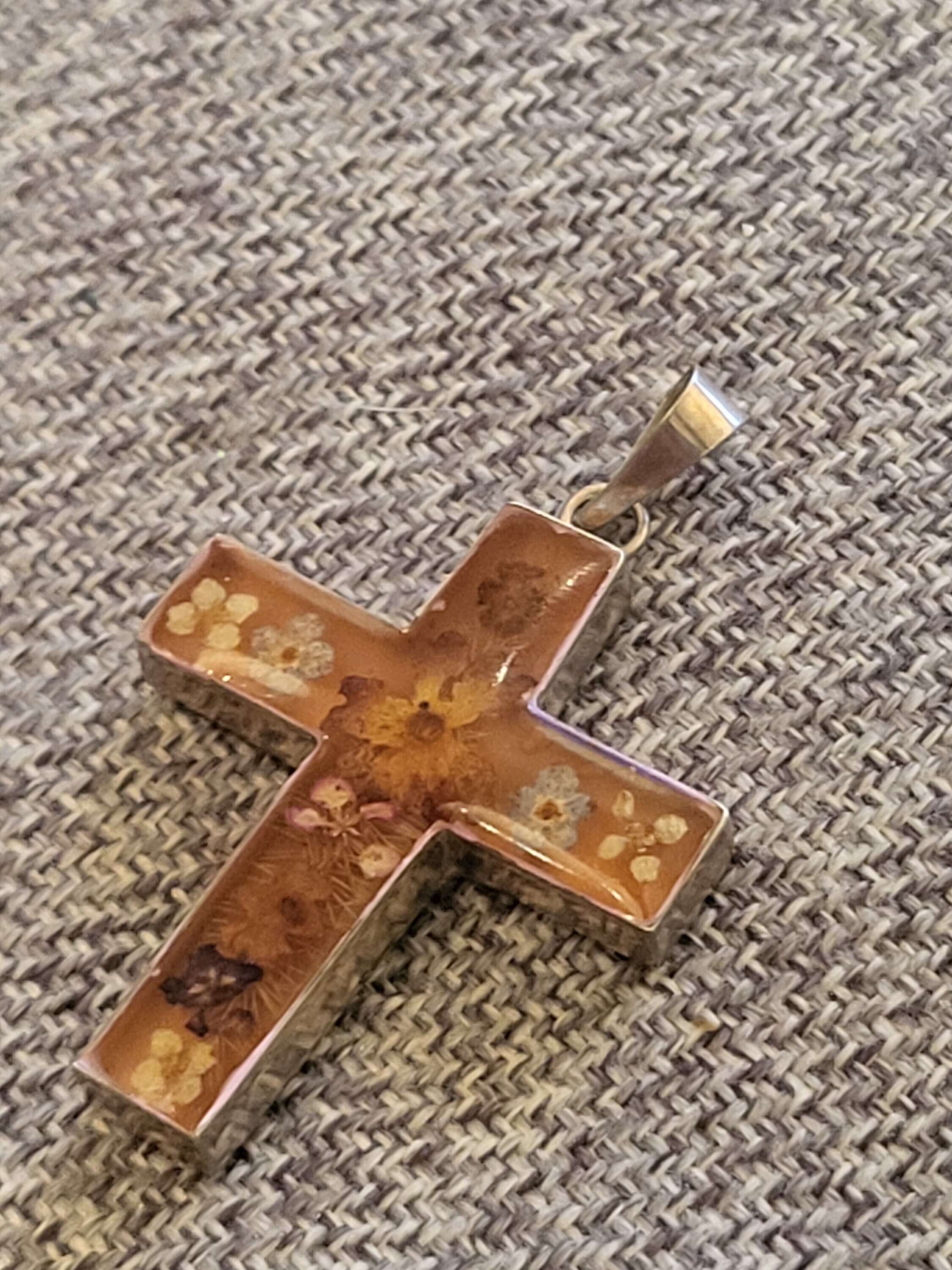 Mexican Sterling Silver Pressed Flower Cross Pendant, Vintage Pendant ...