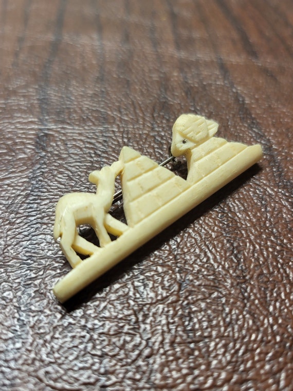 Carved Bone Camel,  Pyramid and Sphinx Brooch, Vi… - image 5