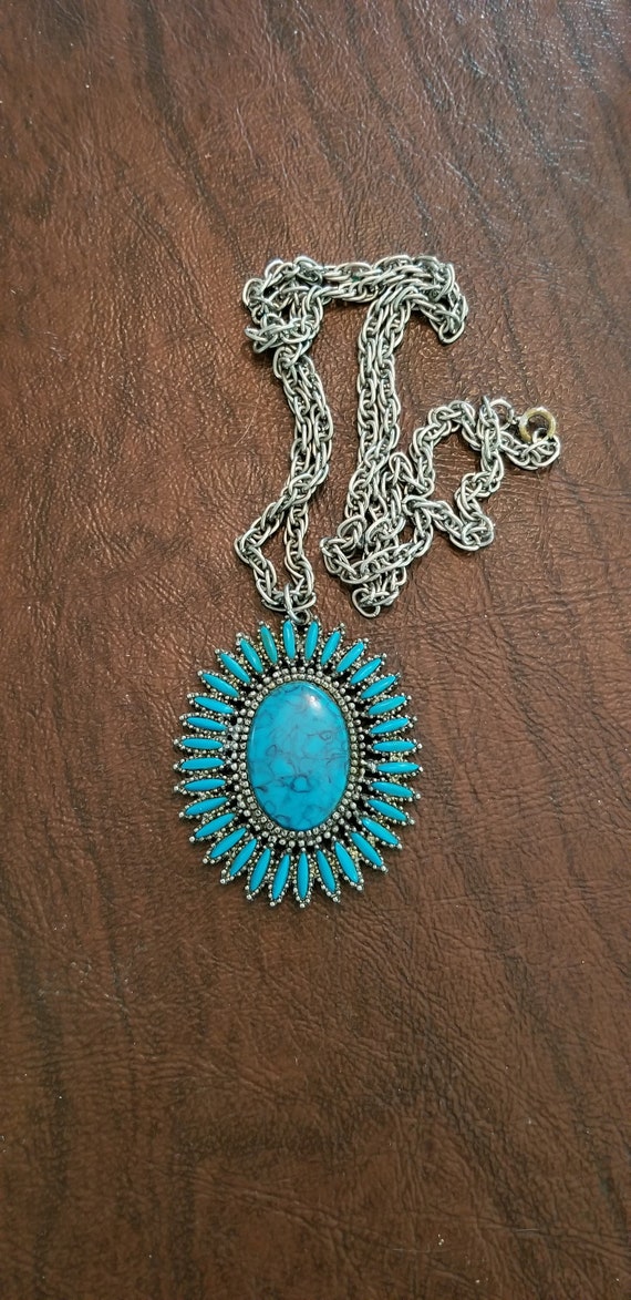 Jean Hattie Vintage Native American Zuni Turquoise Sterling Silver Needlepoint Necklace Old Jean Hattie Vintage Native American Zuni Turquoise Sterling Silver Needlepoint Necklace Old