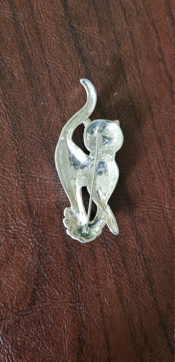 Vintage Sterling Silver and Marcasite Cat Brooch,… - image 7