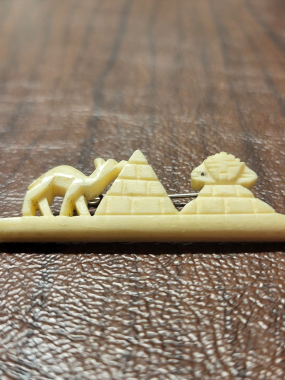 Carved Bone Camel,  Pyramid and Sphinx Brooch, Vi… - image 7