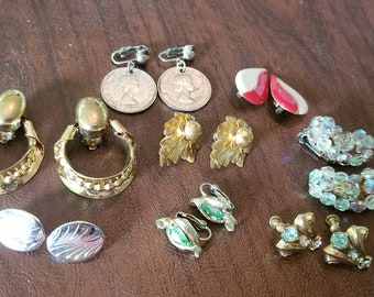 Vintage Lot of Clip and Screw Back Earrings, 8 Pair of Earrings, One Signed: Sarah Coventry