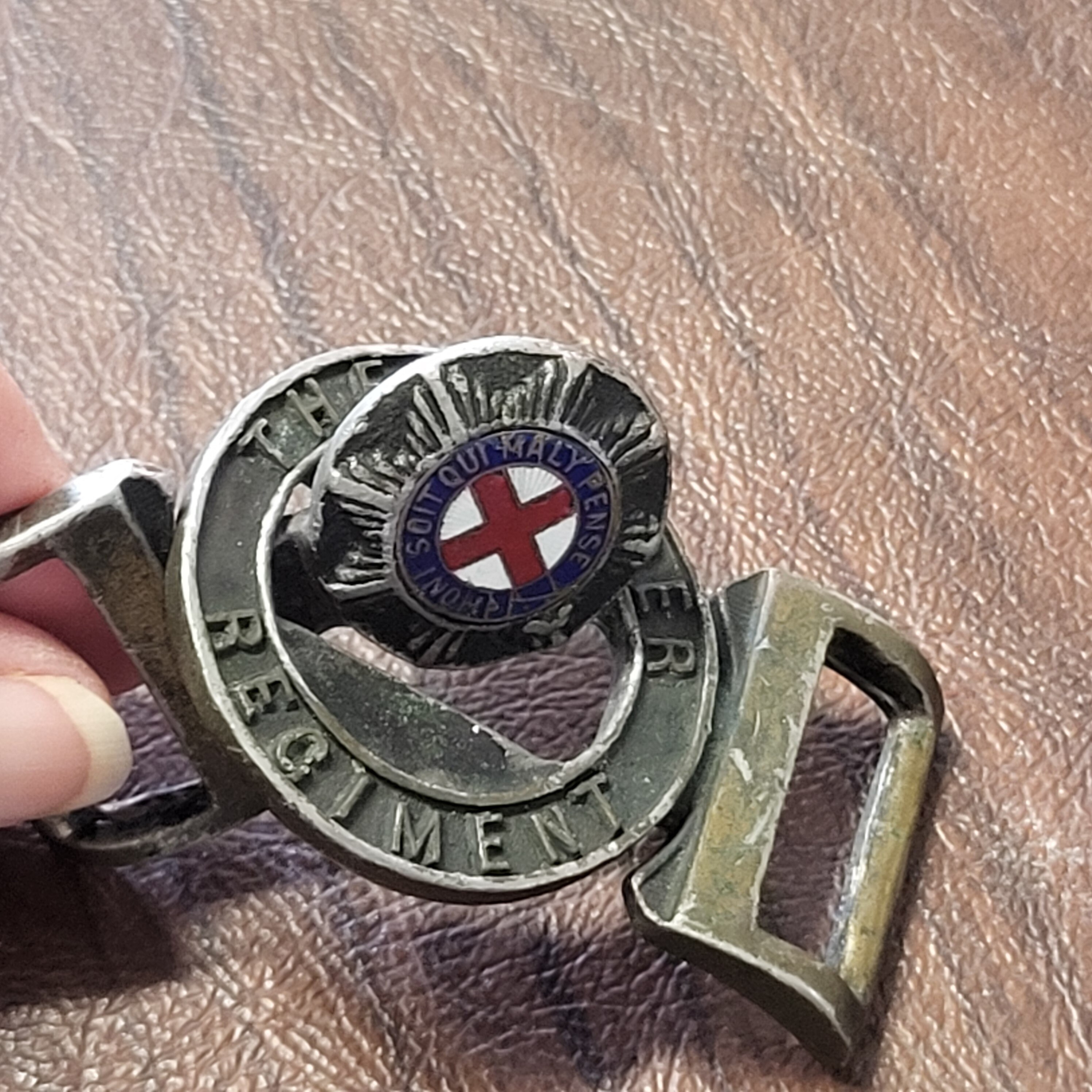 Vintage WW2 UK British Honi Soit Qui Mal y Pense Border Regiment‎ Belt Buckle Vintage World War II Era British Border Regiment Belt Buckle  main image 2