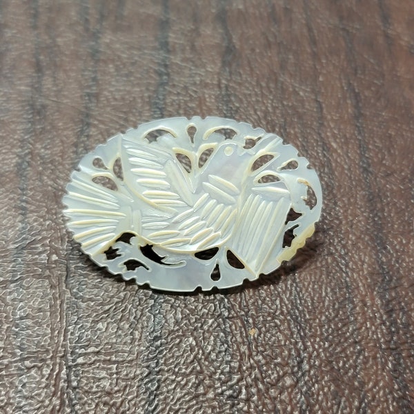 Mother of Pearl Peace Dove Brooch, Iridescent Mother of Pearl, Vintage Carved Filigree Dove Pin