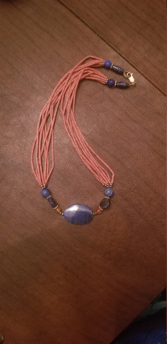 Unique Bead and Lapis Necklace, Sterling Lapis Nec