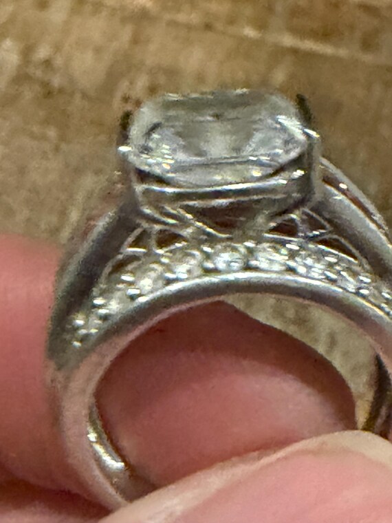 Sparkly 925 sterling silver statement ring with c… - image 8