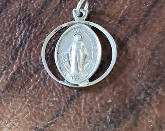 Chapel Sterling Silver Miraculous Medal/Pendant, Unique Vintage Open Cut Virgin Mary Medal, Marian Medal