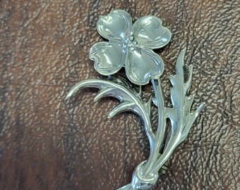 Beautiful Sterling Silver Handmade Dogwood Brooch/Pin, Nicely Detailed  Dogwood Blossom, Artisan Dogwood Brooch