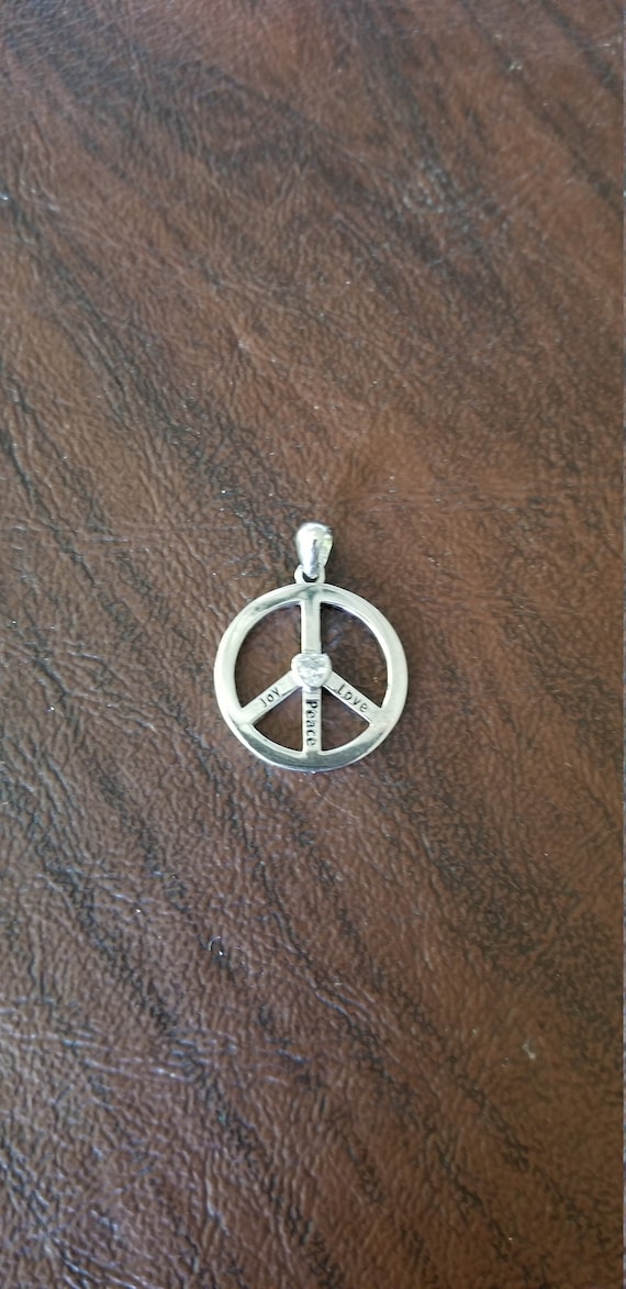 Sterling Silver Peace Sign Pendant with Heart-Shap