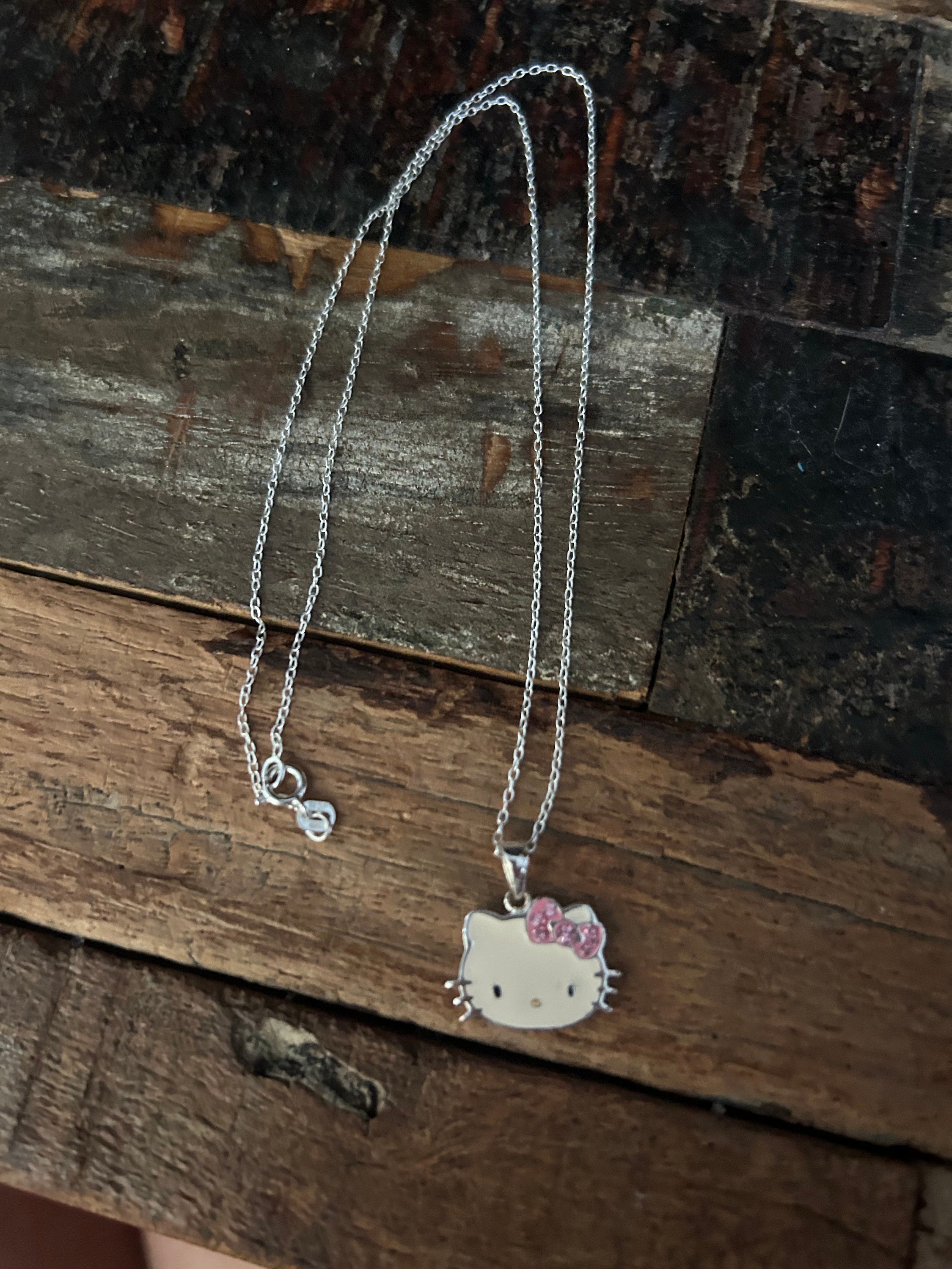 Hello Kitty Sanrio 925 Sterling Silver Enamel and Pink Rhinestone