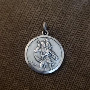 Vintage Italian Sterling Silver St. Christopher with Automobile Medal, Nicely Detailed Travel Protection Medal with Image of Car on Reverse