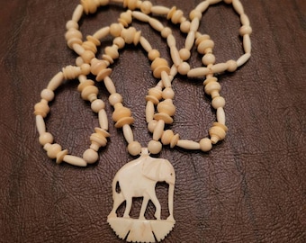 Bead Necklace Carved Bone Elephant Necklace Hand Carved Bone