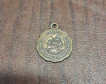 Vintage Medal from the Institute for the Crippled and Disabled, Coppery Brass Colored Metal, Good Luck Medal from Injured Soldiers