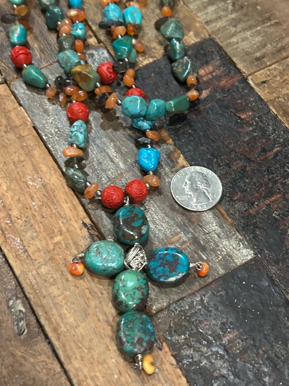 Turquoise? and other stones beaded 3 strand neckl… - image 5