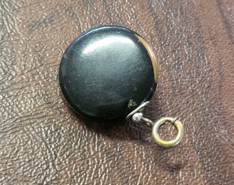 Retractable Chatelaine Brooch/Fob, Vintage Black Enamel Brass "Ketchall," Retractable Chain, ID or Glasses Holder, Ketcham & McDougall Style