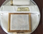 Rare, Wonderful Boxed Set, Faux Pearl Lipstick Case Powder Compact by quot Gothic Creation Fifth Avenue, quot Unused Compact in Original Gift Box
