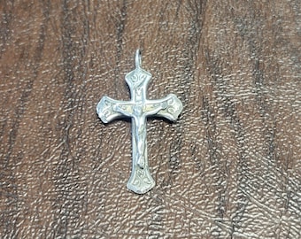 Vintage Sterling Silver Crucifix Cross Pendant, Pretty Detailed Cross, Satin and Shiny Finishes, Sterling Cross Pendant, Jesus on the Cross