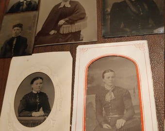 It's All About The Details:  Lot of 6 Antique Tintype Photographs of Women With Ornate Clothing Details