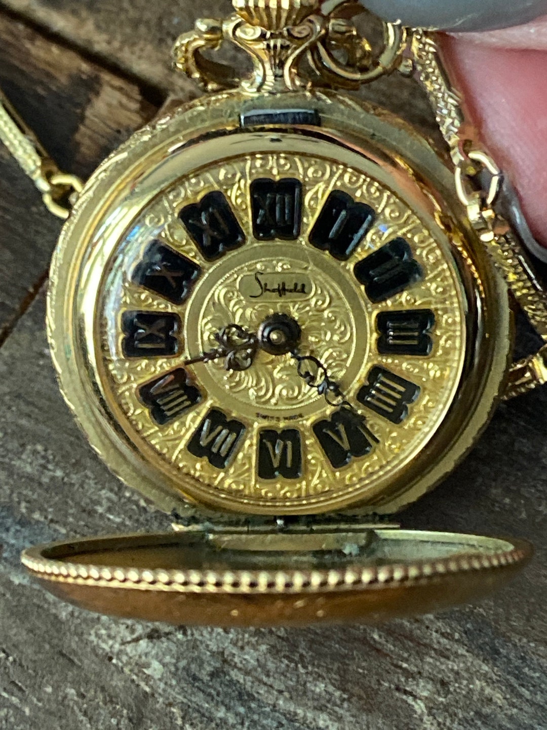 Vintage Sheffield Swiss Made Pocket Watch Pendant Style Necklace With