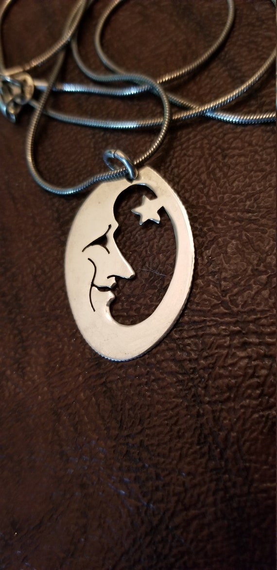 Sterling Silver Crescent Moon Face and Star Penda… - image 4