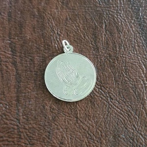 Vintage Sterling Silver Praying Hands Charm/Pendant, Two-Sided Charm with Praying Hands and the Serenity Prayer