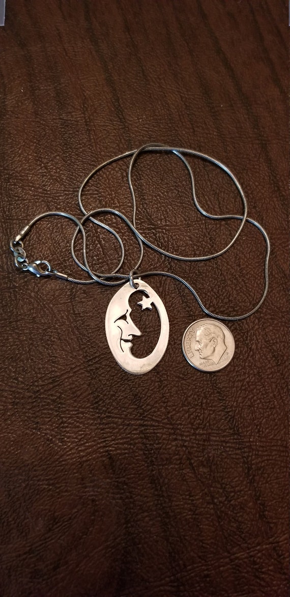 Sterling Silver Crescent Moon Face and Star Penda… - image 2