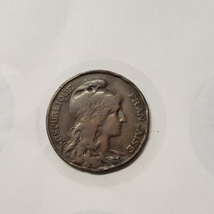 Rare Vintage French Coin, 1905 10 Centimes Coin, Daniel Dupuis &quot;Republique Francaise&quot; Liberty Coin, &quot;Liberte Egalite Fraternite&quot;