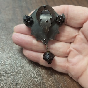 Pretty Mourning Brooch, Vintage Vulcanite? Brooch, Black Brooch with Jet? Bead Accents, Victorian Mourning Jewelry