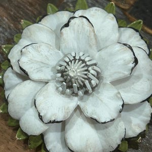 Vintage Coro white flower pin/brooch with green enamel leaves