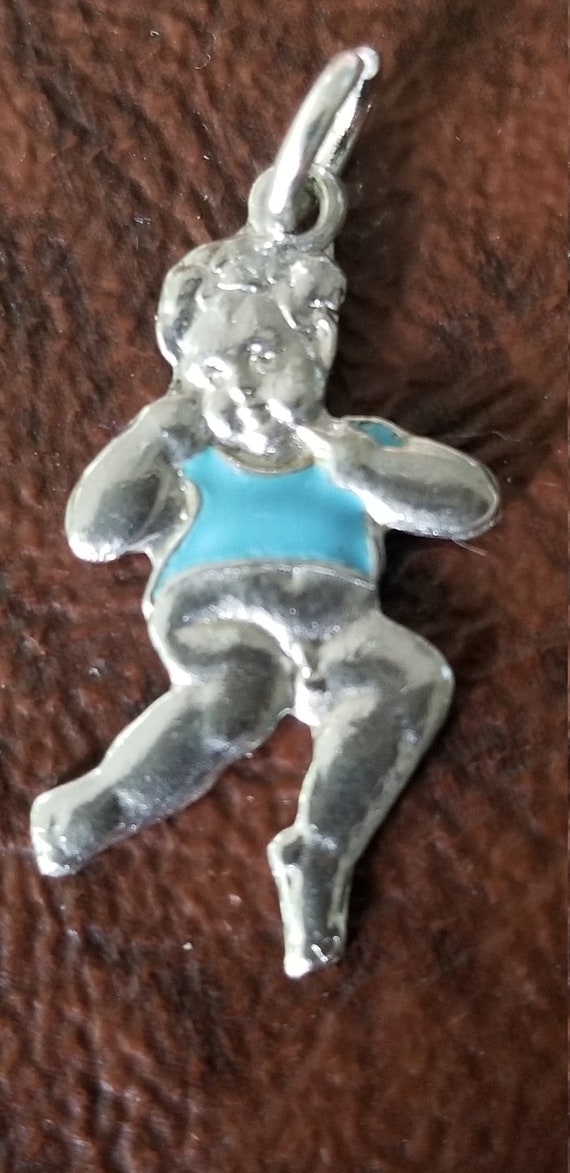 Rare Vintage Sterling Enameled Baby Boy Without D… - image 4