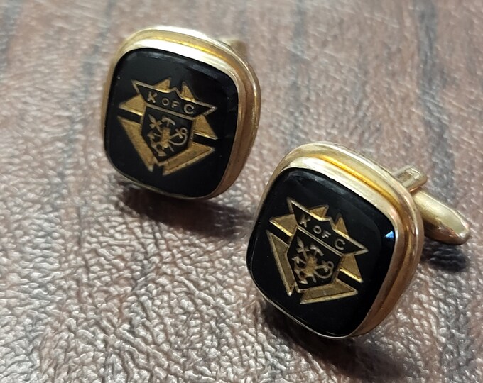 Knights of Columbus Cufflinks, Vintage Goldtone Metal Cufflinks With