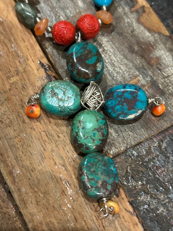 Turquoise? and other stones beaded 3 strand neckl… - image 3