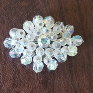 Vintage Aurora Borealis Crystal Bead and Rhinestone Cluster Brooch,  Brooch with AB Crystal Beads and Center AB Rhinestone