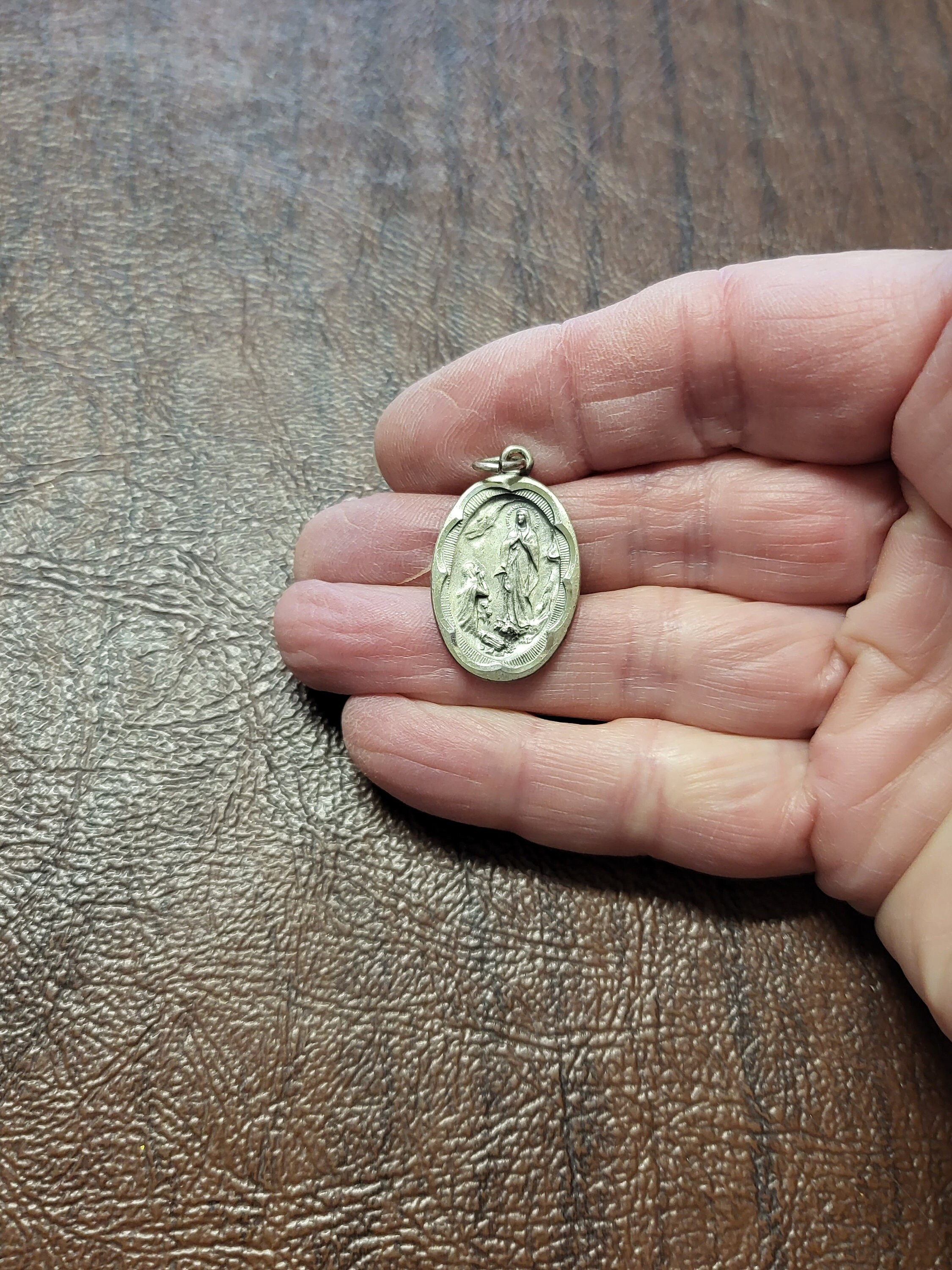 Vintage Sterling Silver Lourdes Pendant, Our Lady of Lourdes Medal ...