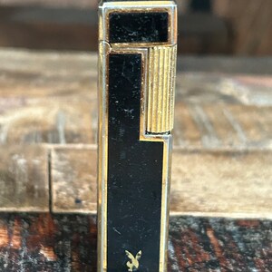 Playboy Gold Tone and Black Enamel Vintage Cigarette Lighter Made in Japan 