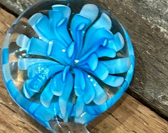 3D blue flower glass pendant on 925 sterling 18 inch chain