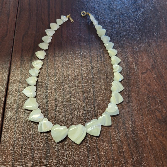 Vintage Avon Carved Mother of Pearl Heart Necklac… - image 1