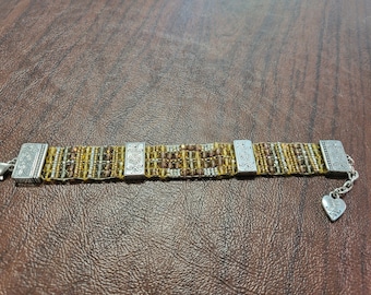 Retired Brighton Bracelet, Silver-Plated and Shades of Brown Beads, Beaded Brighton Bracelet, 7-8 Inch Brighton Bracelet