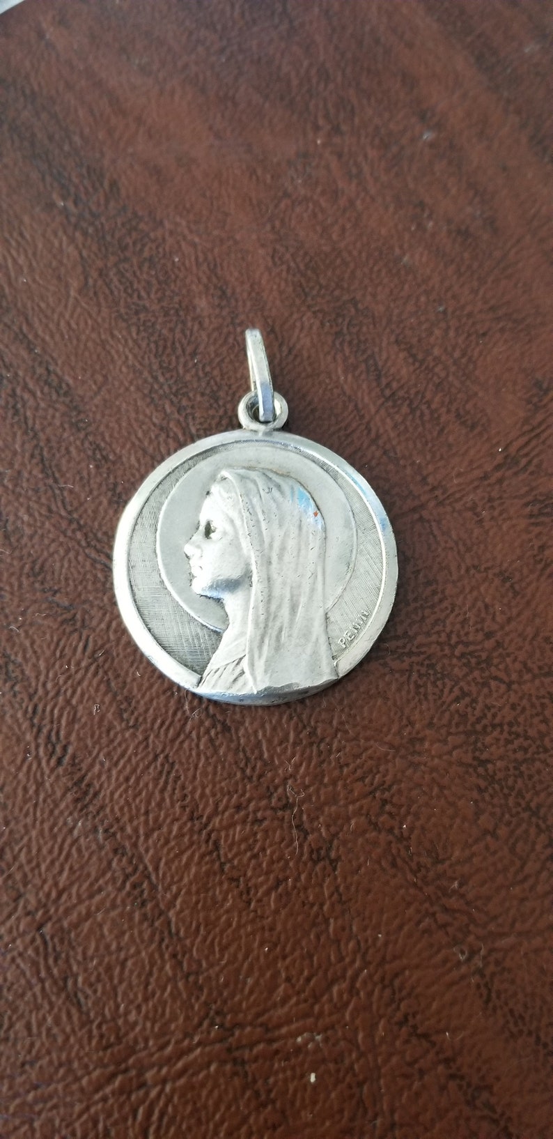 Vintage French Virgin Mary Medal by Penin Poncet, Larger Silver-plated ...