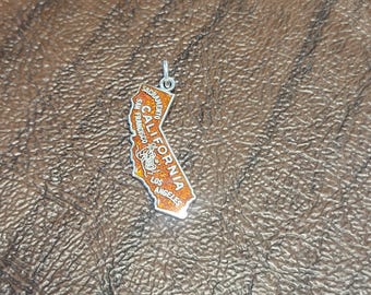 Vintage Beau Sterling Silver and Enameled California Charm, Dark Orange Enameled State Charm of California, Figural California Charm