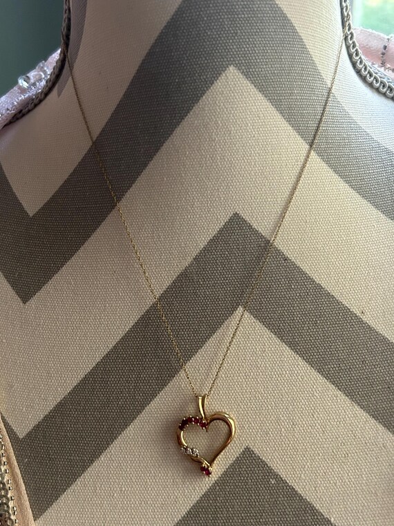 10k gold open heart pendant with ruby? and diamon… - image 7