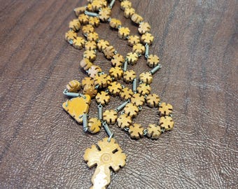 Vintage 5 Decade Rosary from Jerusalem, Olive Wood Rosary, Unique Shaped Beads, Souvenir from Jerusalem, Oliver Wood Rosary From Jerusalem