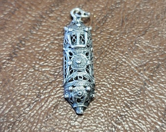 Vintage Sterling Silver Filigree Jewish Mezuzah Pendant/Charm, Judaica Pendant