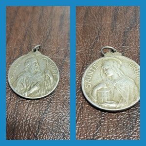 Beautiful Vintage Belgian Religious Medal by Pierre Theunis, Saint Mort and Saint Orbie, 1920&#39;s Silver-Plated Rare Religious Medal
