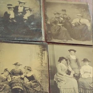 Grand Group Shots:  Lot of 4 Antique Tintype Photographs of Groups of Women