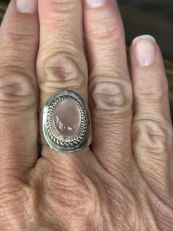 925 sterling silver statement ring with oval pink… - image 9