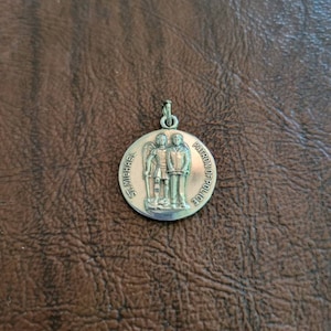 JCC Sterling St. Michael Medal/Charm/Pendant, Patron of Police, Medal with Saint Michael Standing Behind a Police Officer, Protection Medal